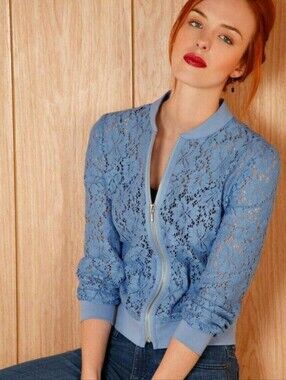 Chico's Blue Crochet Lace Knit Top Breathable Sz. 1